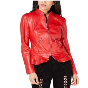 guess leather jacket red